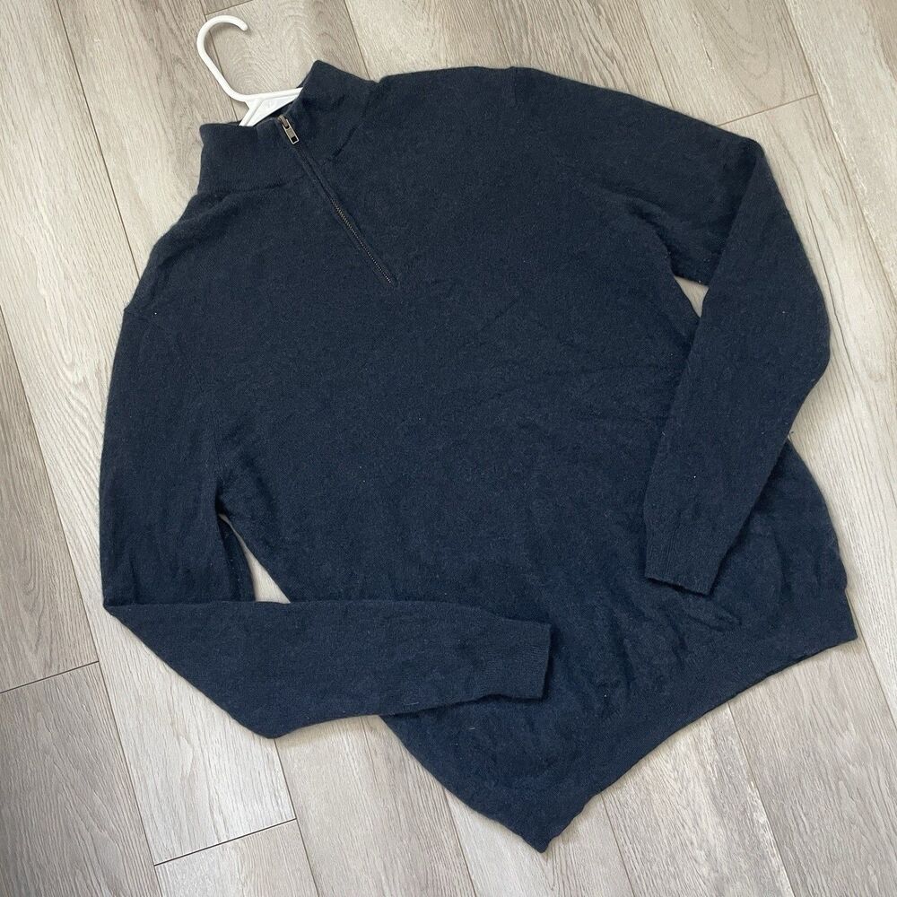 Autumn Cashmere Sweater collared quarter zip knit womens Navy Blue (large) prepp